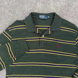 Polo By Ralph Lauren PRL Mens M Striped Long Sleeve Polo Green Yellow VTG Y2K